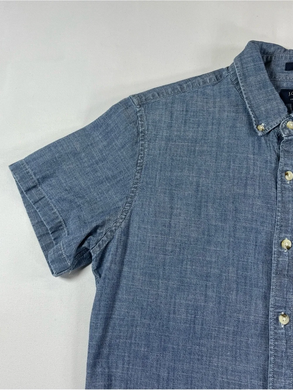 J Crew Chambray Shirt Short Sleeve Button Down Slim Fit Pocket Blue Men’s S